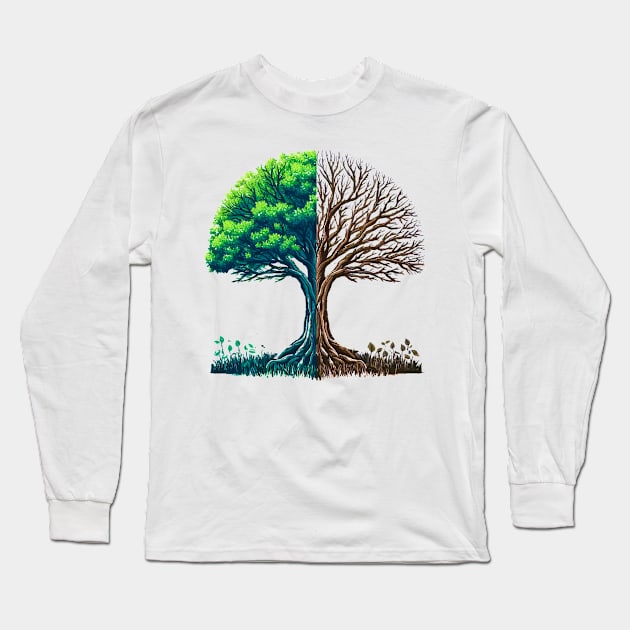 Alive and Dead Tree Design Long Sleeve T-Shirt by Md Abu Bakkar